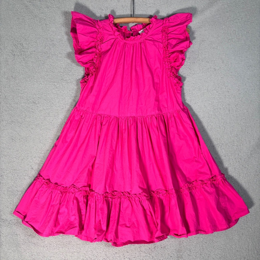 Caroline Constas Mini Dress S‎ Hot Pink Ruffle Tiered Cotton Coquette $450 MSRP